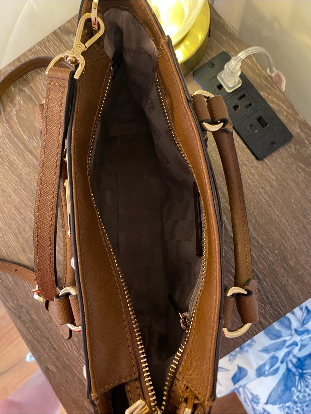 Michael Kors Brown Studded Saffiano Leather Mini Satchel with Gold Hardware! - Picture 5 of 7